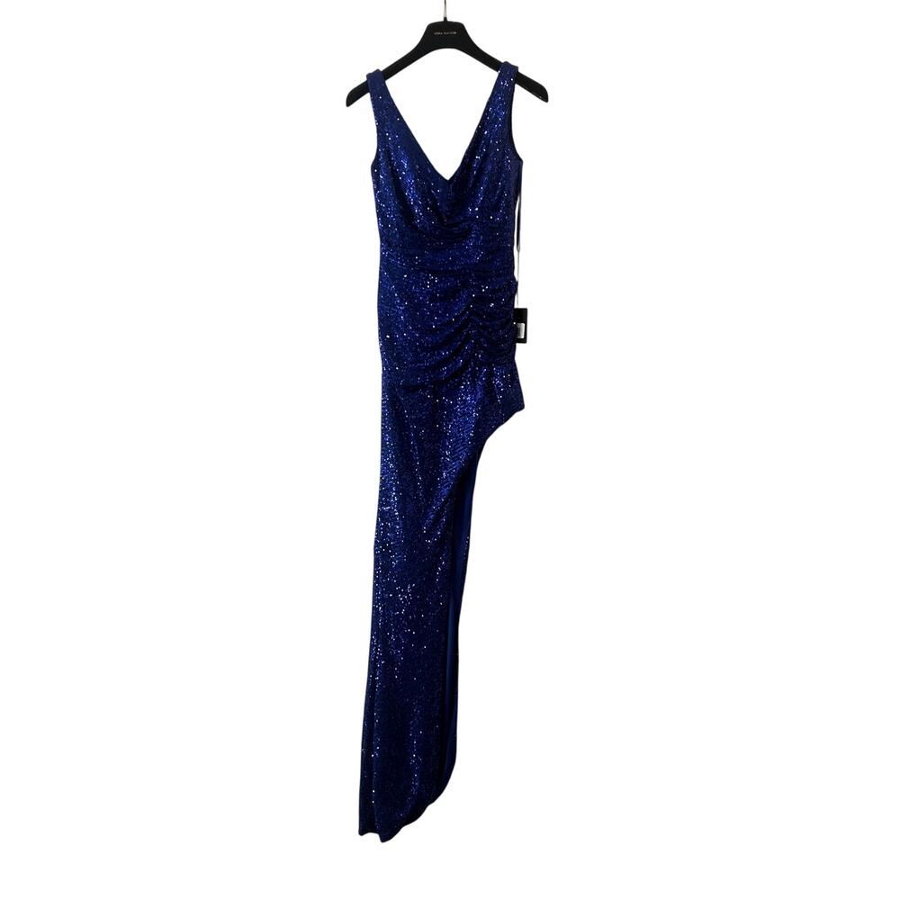 Mac Duggal Sequined Draped Faux Wrap A11275 Hem Gown Maxi Dress size 2 D1 - Picture 2 of 9